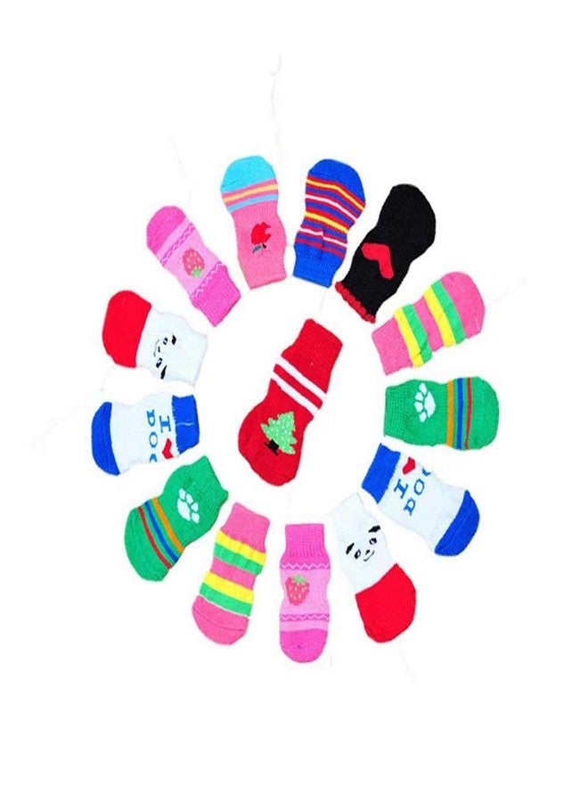 LifeWheel Pet Cat Dog Paw Protection Traction Control Indoor Anti-Slip Knit Cotton Socks 5 Sets (Random Color) - Image 1