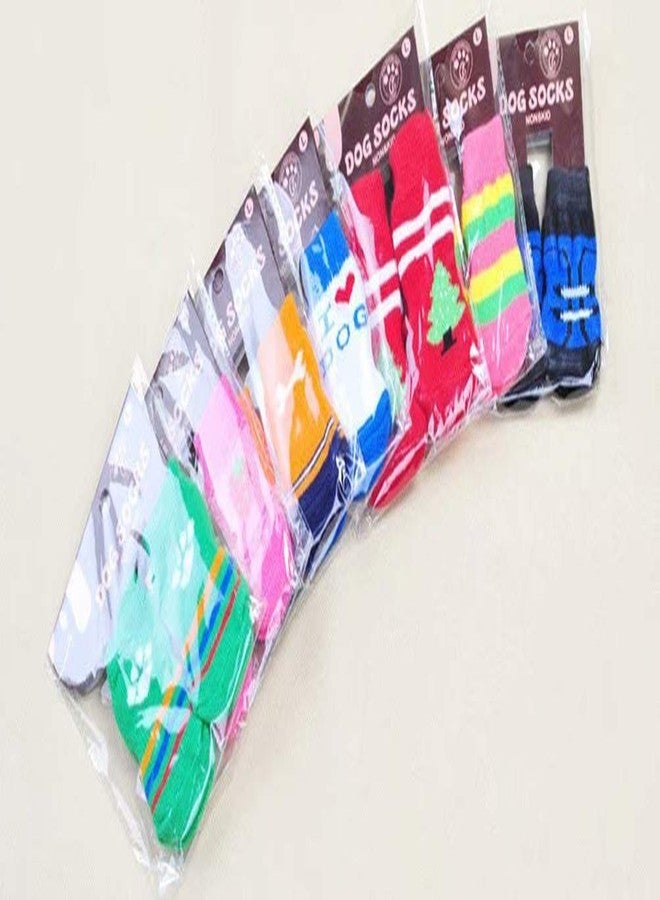 LifeWheel Pet Cat Dog Paw Protection Traction Control Indoor Anti-Slip Knit Cotton Socks 5 Sets (Random Color) - Image 2