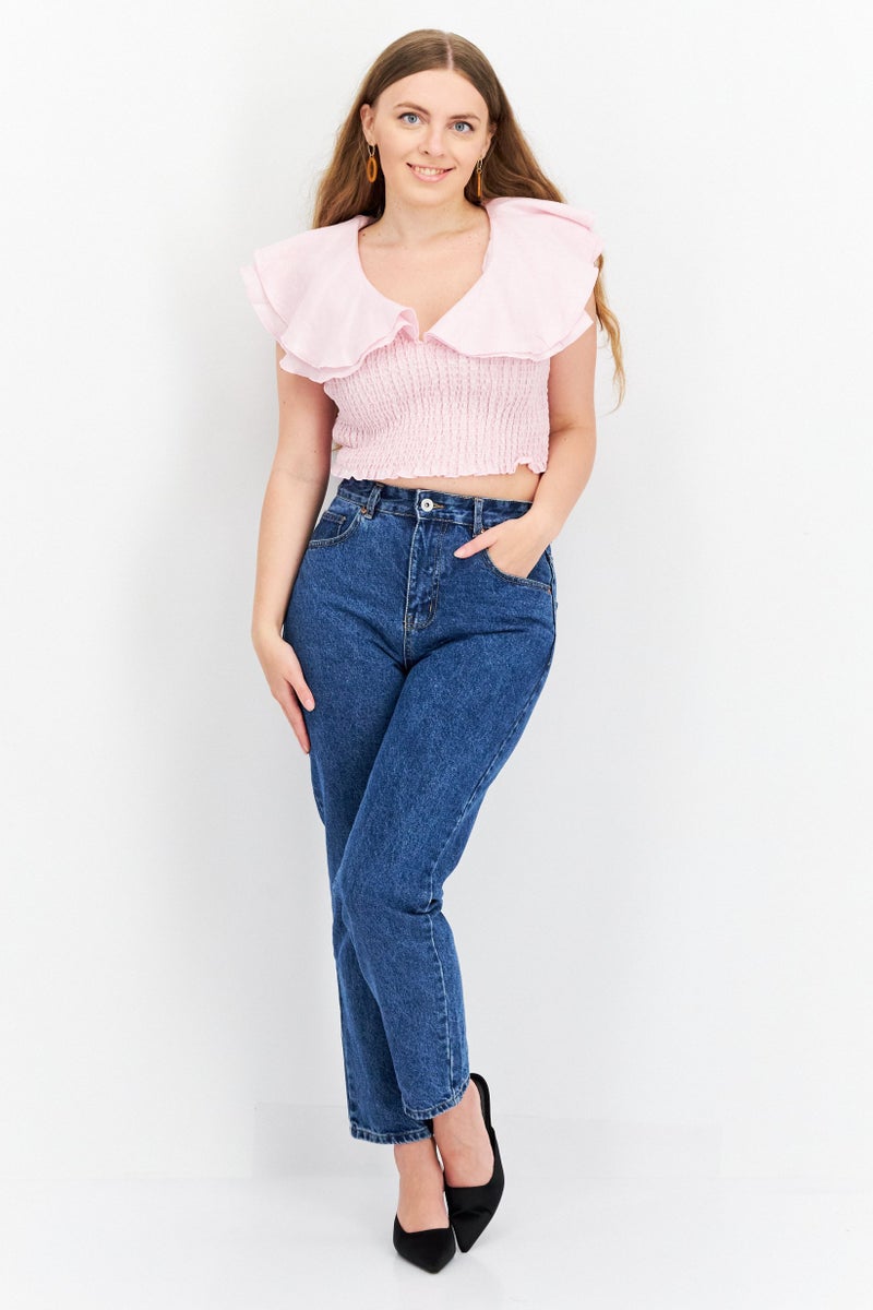 NA-KD Women V-Neck Cap Sleeve Plain Top, Pink - Image 2