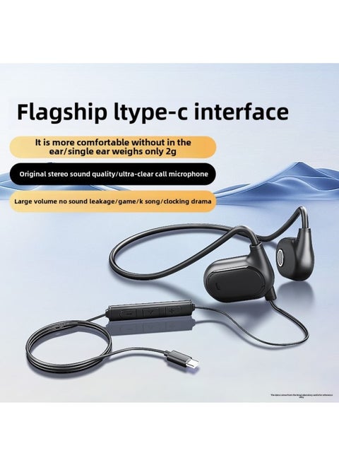Computer Wired Headphones Not In Ear Non-Bone Conduction Ear-Hanging Desktop Notebook Painless Headset For Long-term Wear-Color:Flagship Black  Digital Audio Interface Universal