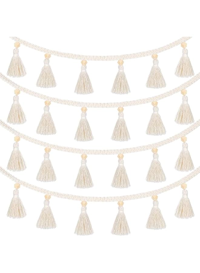 erorex 4 Pcs Macrame Woven Tassel Garland Hanging Tassel Fringe Garland Banner Basket Decorative Wall Hangings For Home Decor Nursery Room Rustic Country Decor 37.4 Inch Natural Color - Image 1