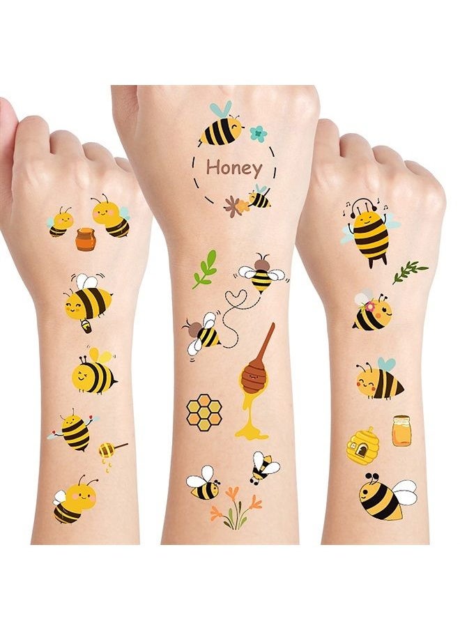 Cleverplay - 24 Sheets Bumble Bee Temporary Tattoos, Birthday Decorations Bee Party Favors - Image 1