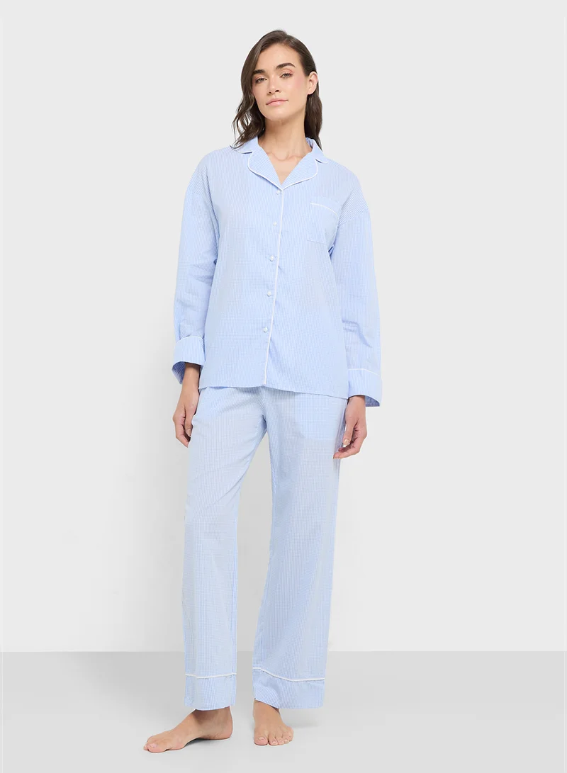 ايلا Button Down Top & Pant Pyjama Set