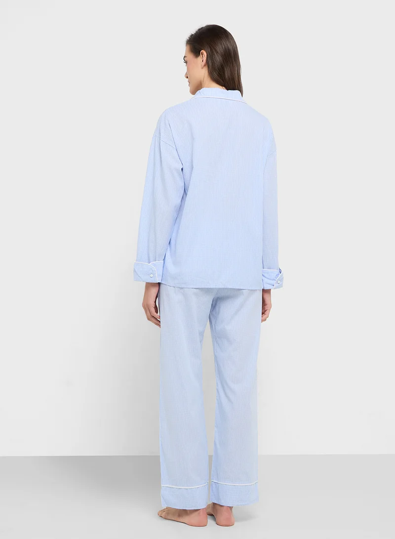 ايلا Button Down Top & Pant Pyjama Set