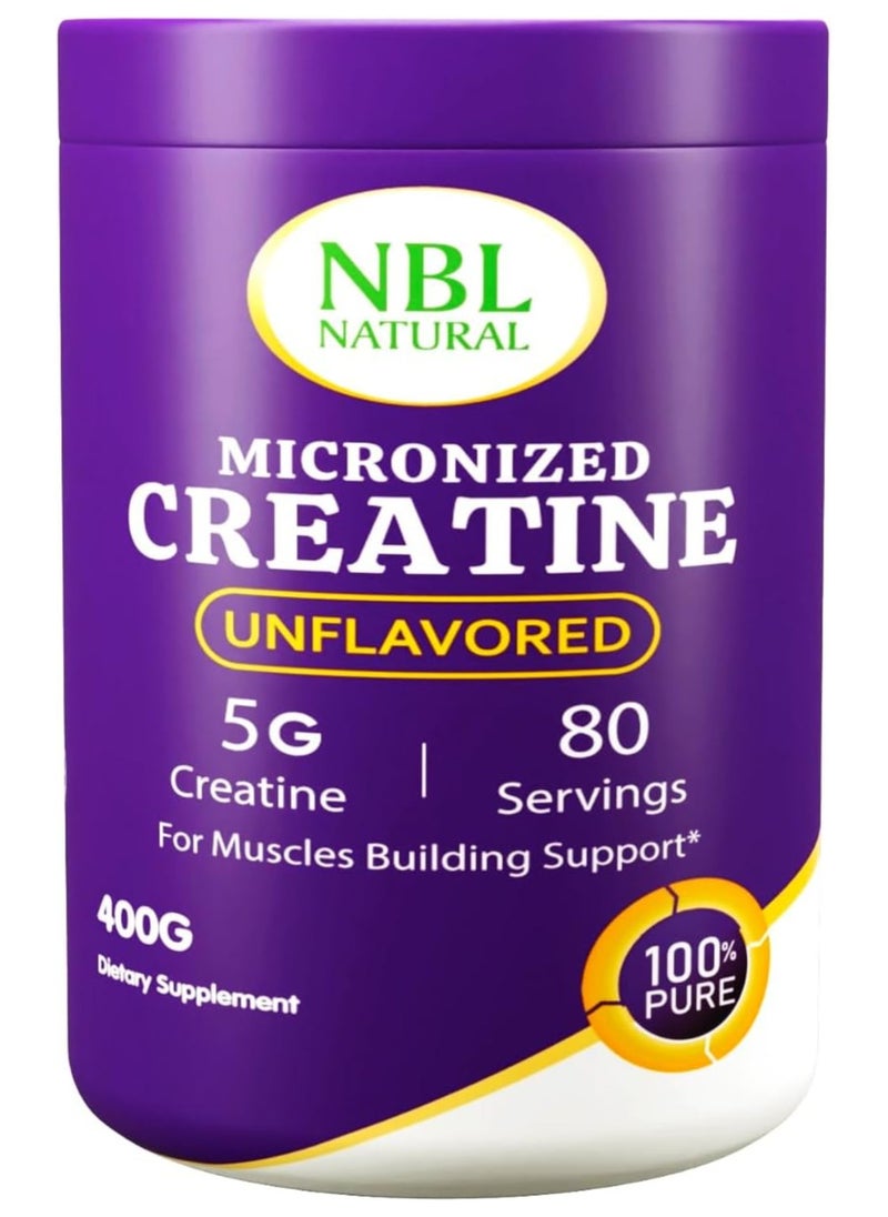 NBL Natural - NBL Natural Creatine Monohydrate Powder, Unflavored 400g, Muscle Recovery + Builder for Men & Women | Workout Supplements, 80 Servings - Image 1
