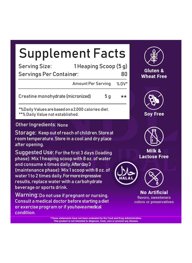 NBL Natural - NBL Natural Creatine Monohydrate Powder, Unflavored 400g, Muscle Recovery + Builder for Men & Women | Workout Supplements, 80 Servings - Image 1