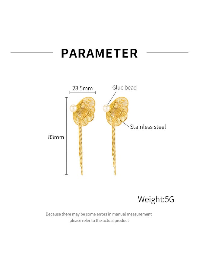 Retro Tassel Earrings For Women Stainless Steel Fashion Elegant Temperament Butterfly Pearl Long Earrings - Image 2