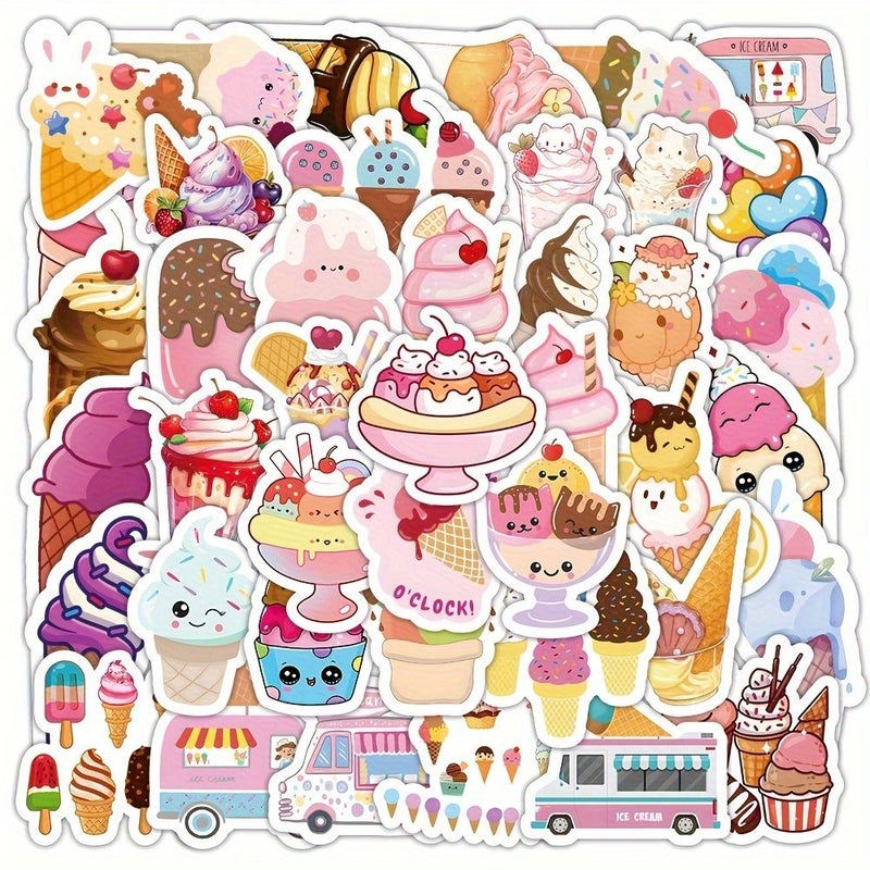 52pcs Waterproof Glossy Summer Dessert Stickers for Laptop Phone Case Skateboards - Image 1