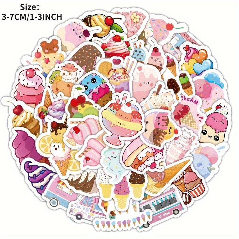 52pcs Waterproof Glossy Summer Dessert Stickers for Laptop Phone Case Skateboards - Image 2