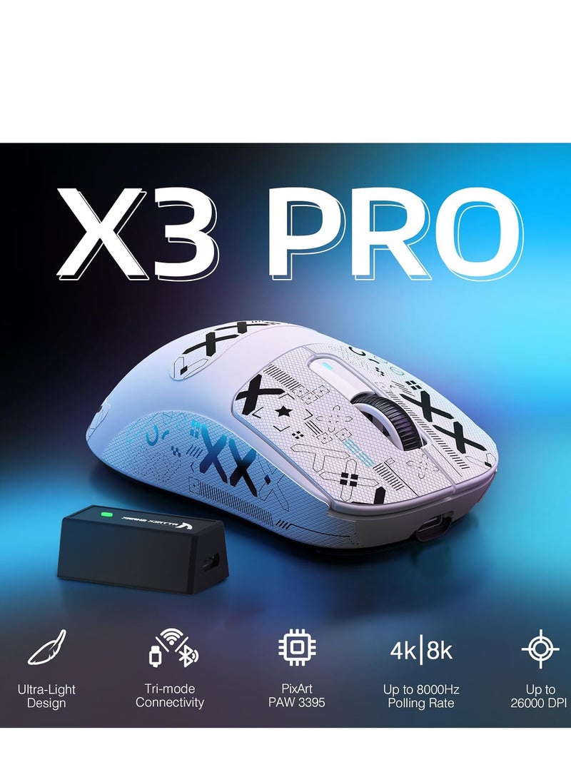 Attack Shark X3 Pro 4K/8K Hz Mouse, 59g Superlight BT/2.4G Wireless/Wired Gaming Mouse, PixArt PAW3395 Gaming Sensor, 26000 DPI, Griptape, Programmable Buttons for Win11/Xbox/PS/Mac(White)  - Image 2