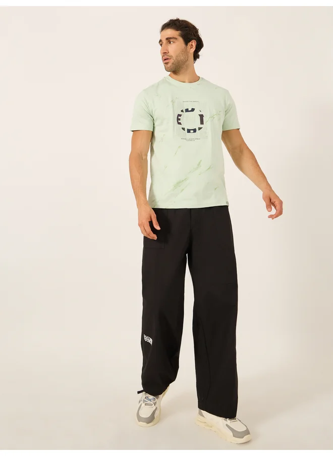 فورت كولينز Fort Collins Men Green Graphic Printed Crew Neck T-Shirt