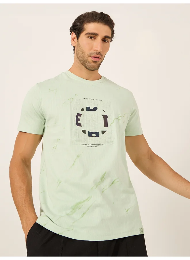 فورت كولينز Fort Collins Men Green Graphic Printed Crew Neck T-Shirt