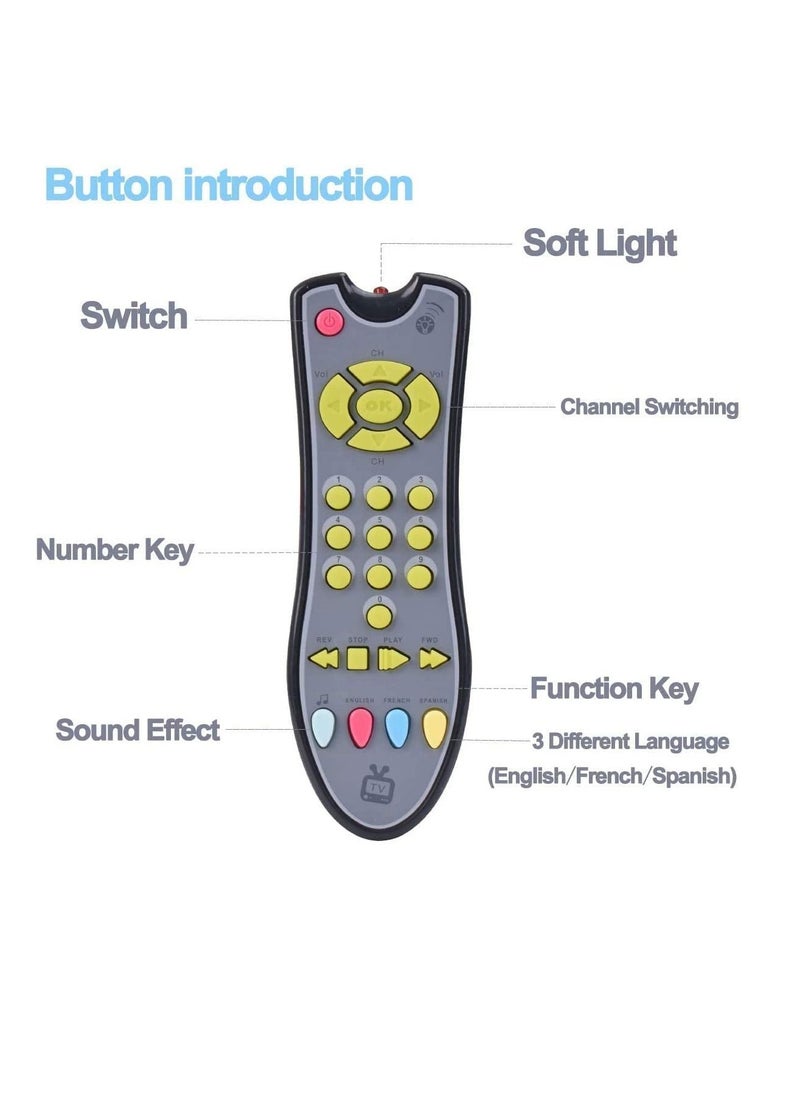Baby TV Remote Control Learning Toy, for 6 Months+ Baby,My First Learning Toy with 3 Languages Encourage Babies and Toddlers to Learn Numbers,Educational Kids Toy,GREY