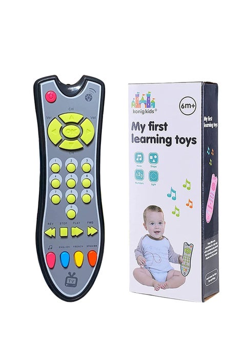 Baby TV Remote Control Learning Toy, for 6 Months+ Baby,My First Learning Toy with 3 Languages Encourage Babies and Toddlers to Learn Numbers,Educational Kids Toy,GREY