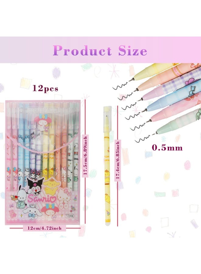 NajmStyle Cartoon Erasable Gel Pens, 12 Pcs Black 0.5mm Roller Ball Cute Erasable Gel Ink Pen - Image 2