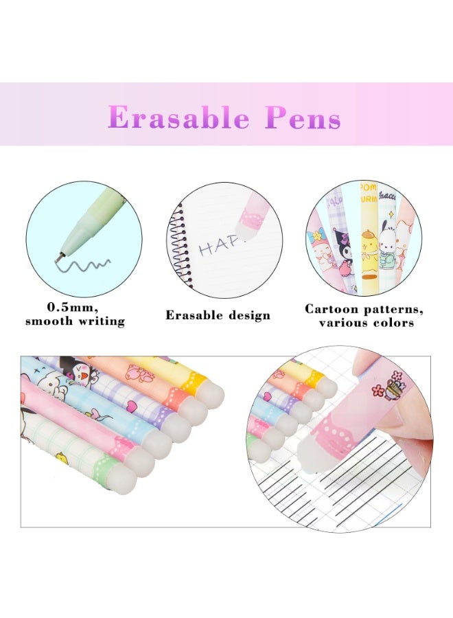 NajmStyle Cartoon Erasable Gel Pens, 12 Pcs Black 0.5mm Roller Ball Cute Erasable Gel Ink Pen - Image 3