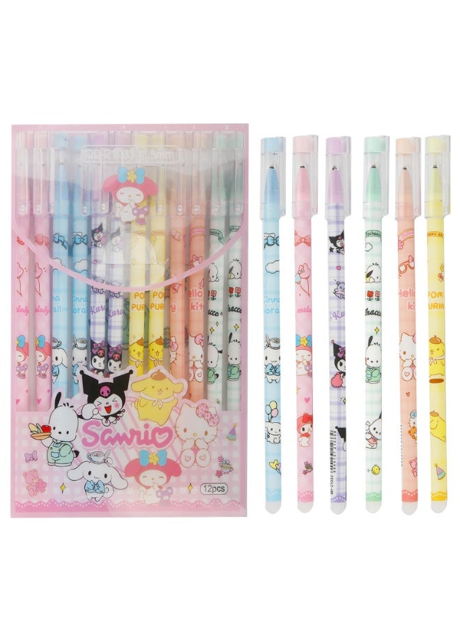 NajmStyle Cartoon Erasable Gel Pens, 12 Pcs Black 0.5mm Roller Ball Cute Erasable Gel Ink Pen - Image 1