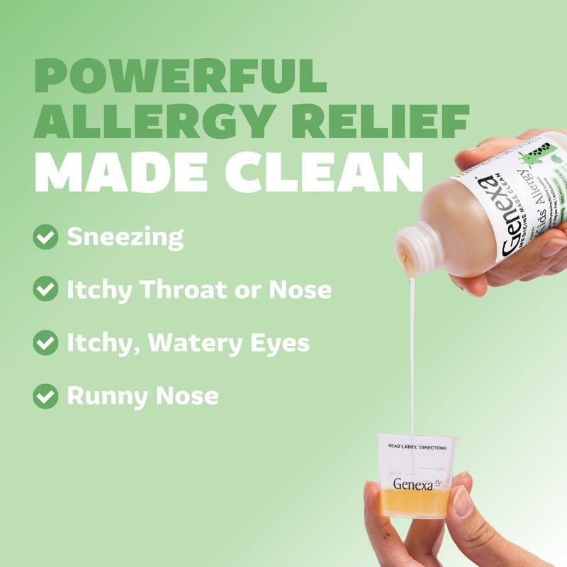 Genexa Kids Allergy Medicine  Clean Allergy Relief for Children  Treats Runny Nose Sneezing  Itching  Vegan  NonGMO  125mg Diphenhydramine HCl 4 fl oz  Organic Agave Syrup Flavor  Ages 6 - Image 3