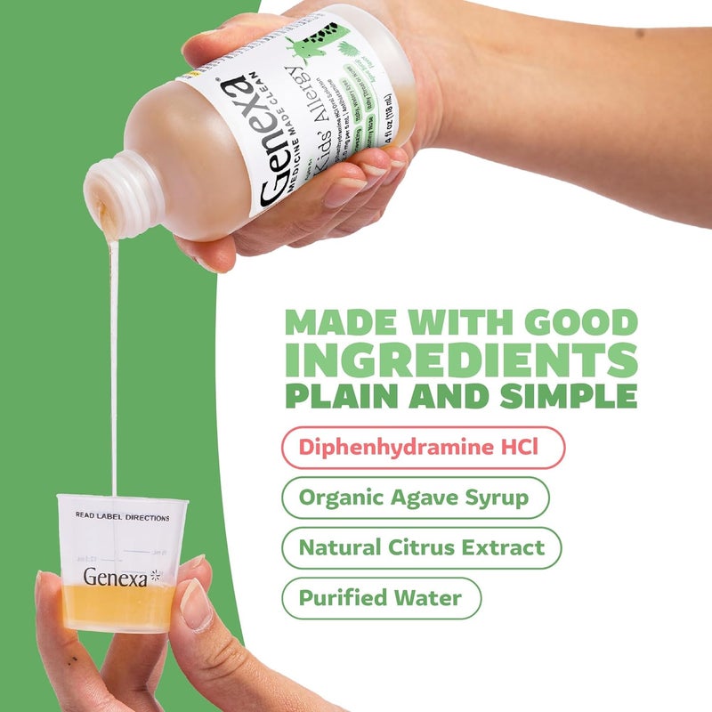 Genexa Kids Allergy Medicine  Clean Allergy Relief for Children  Treats Runny Nose Sneezing  Itching  Vegan  NonGMO  125mg Diphenhydramine HCl 4 fl oz  Organic Agave Syrup Flavor  Ages 6 - Image 5