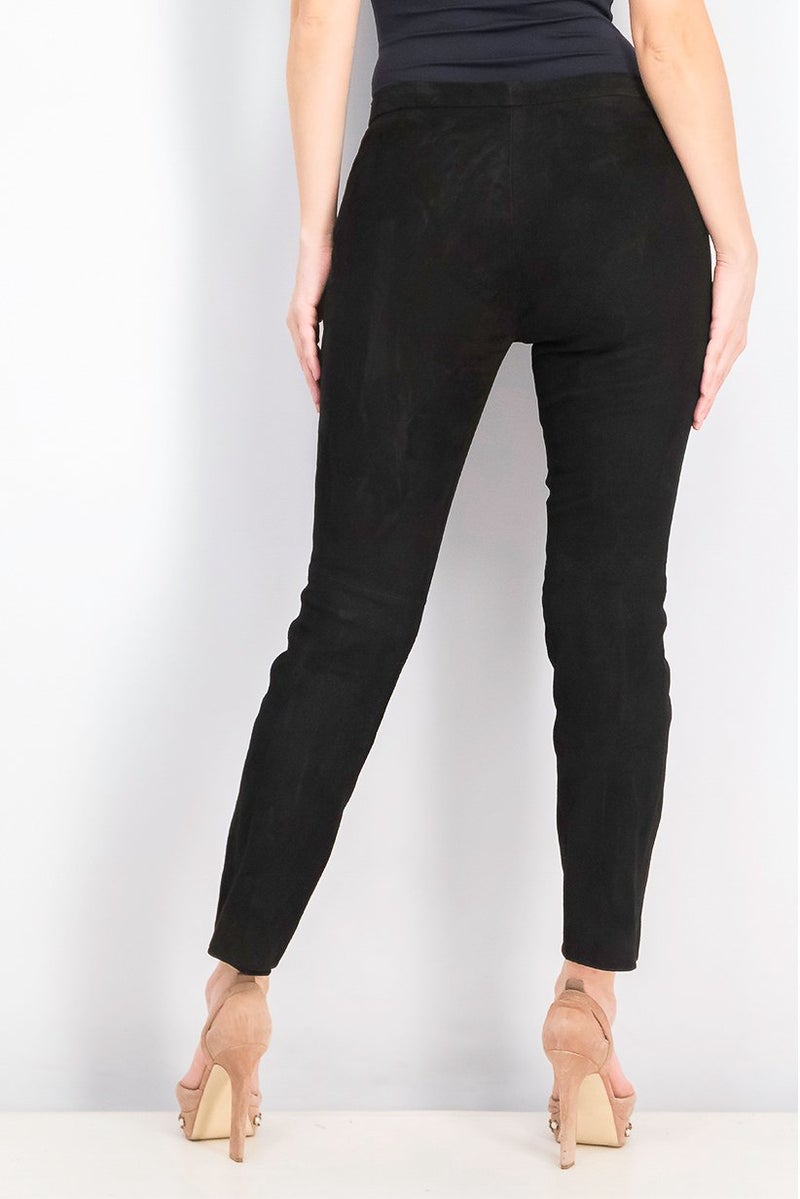 MANGO Women Slim Fit Leather Trousers, Black - Image 3