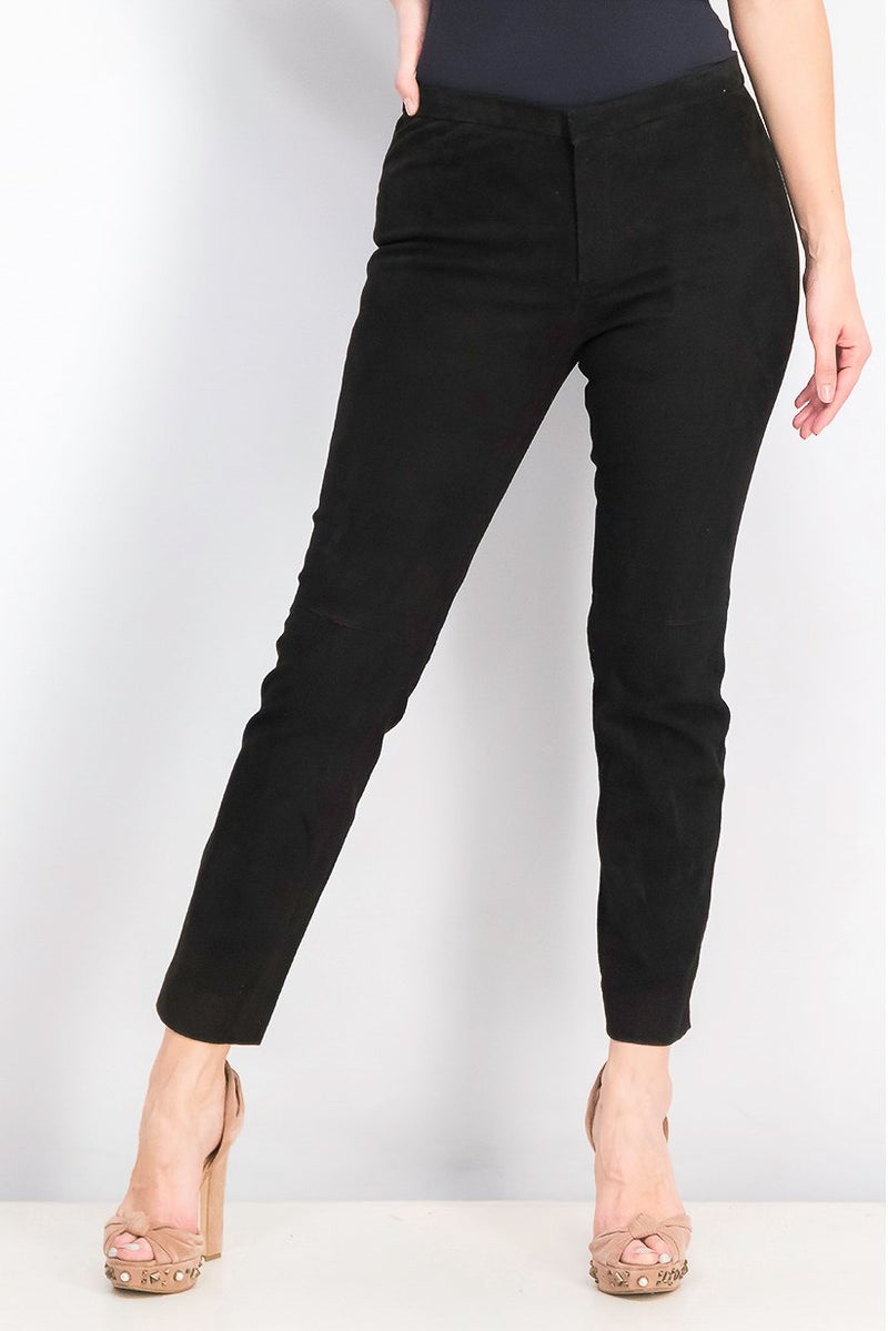 MANGO Women Slim Fit Leather Trousers, Black - Image 1