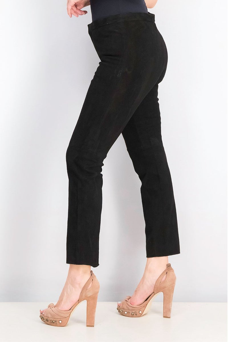 MANGO Women Slim Fit Leather Trousers, Black - Image 4