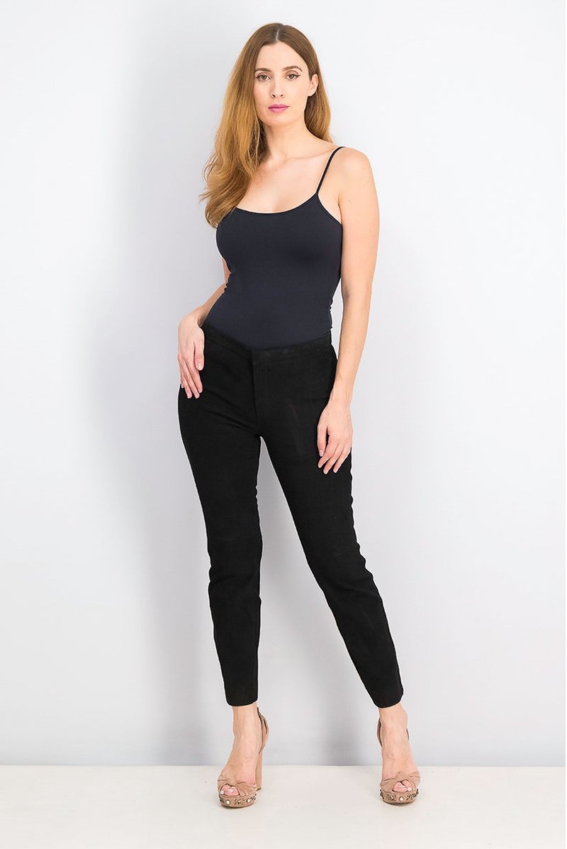 MANGO Women Slim Fit Leather Trousers, Black - Image 2
