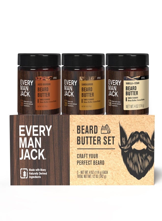 Every Man Jack Beard Butter Gift Set for Men – Full Size 3-Pack Variety with Sandalwood, Vanilla + Cedar & Aged Bourbon Scents – Naturally Derived with Shea Butter & Coconut Oil – 4 oz (3 Pack) - Image 1