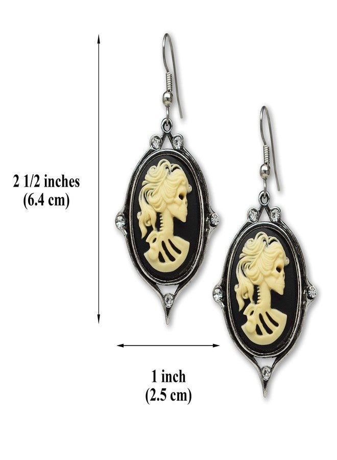 Real Metal Gothic Lolita Skull Cameo Ivory on Black Dangle Earrings with Austrian Crystals - Image 3