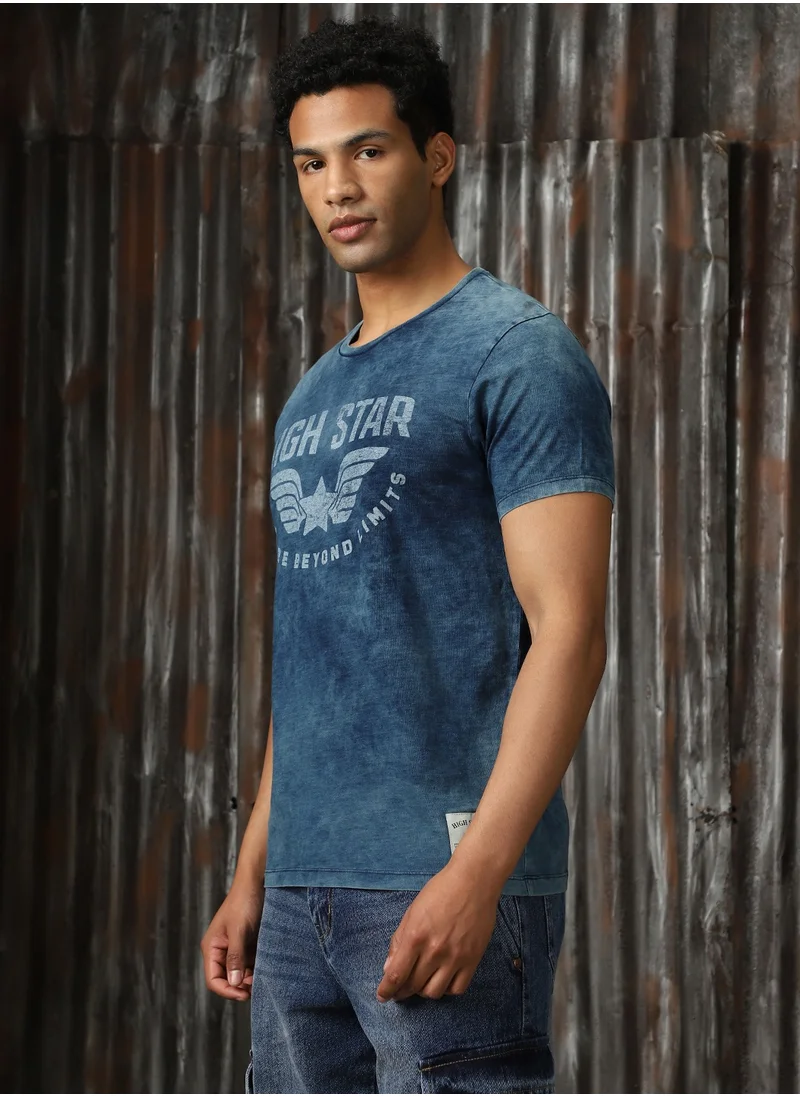 هاي ستار Men’s Regular Fit Mid Blue T-shirts – Fashionable and Relaxed