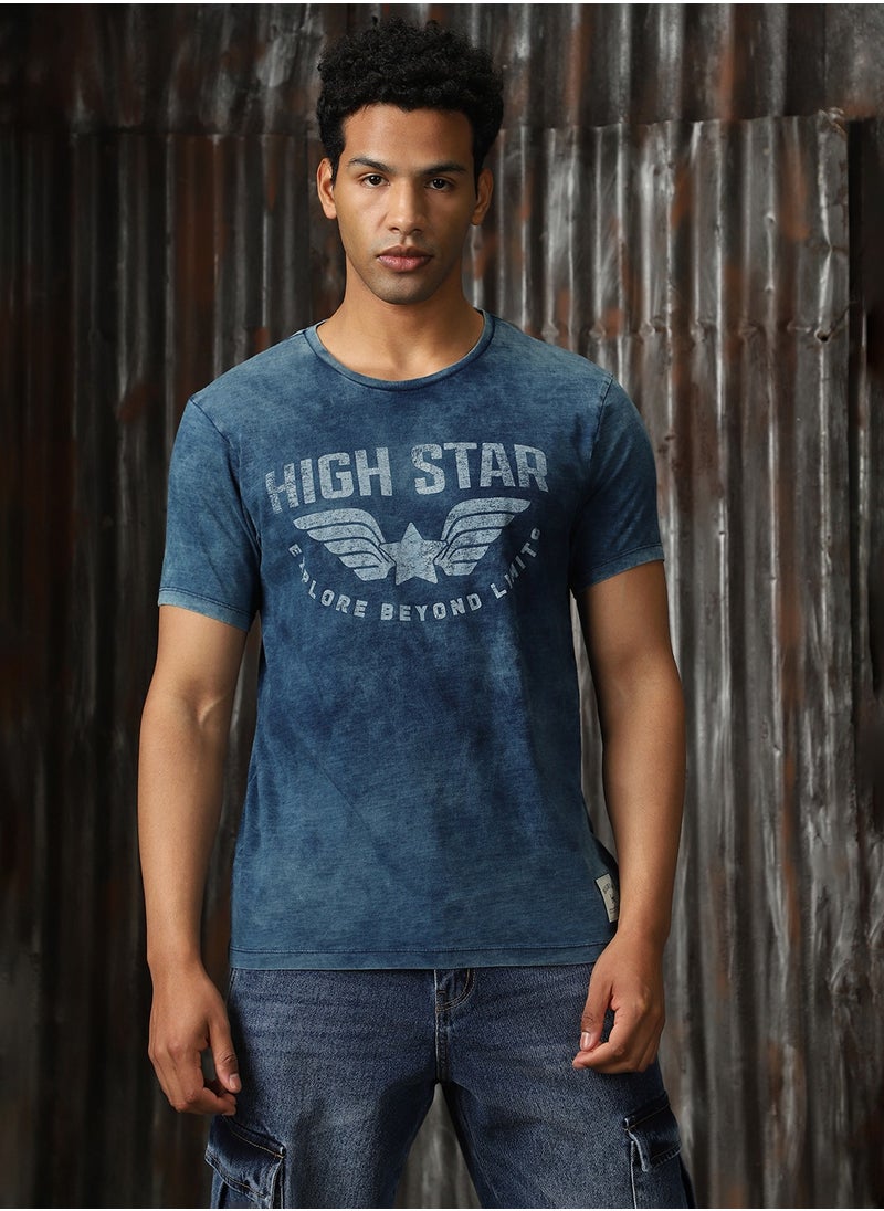 HIGH STAR Men’s Regular Fit Mid Blue T-shirts – Fashionable and Relaxed  - Image 1