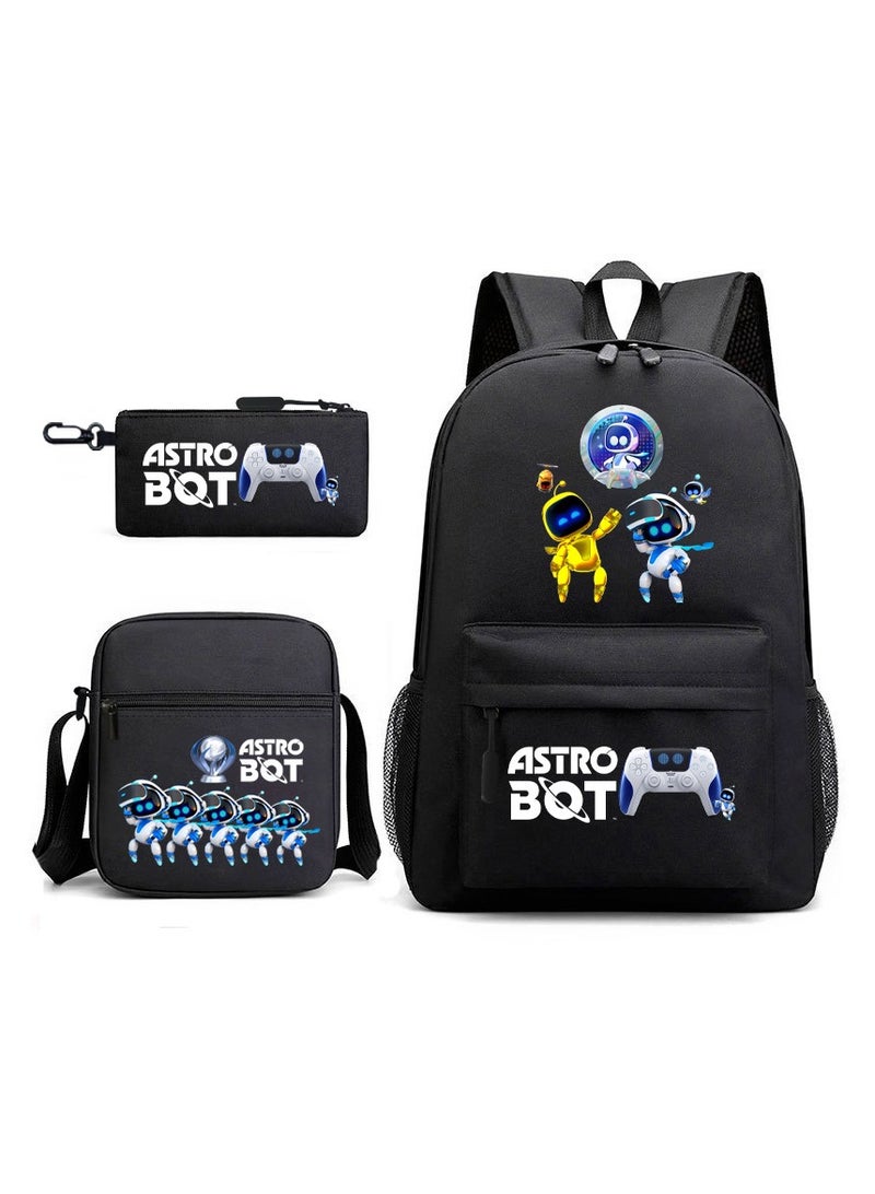 Astro Bot  Children Backpack Schoolbag Teen Student School Book bag with Lunch Box Pen Case 3 in 1 for Kids