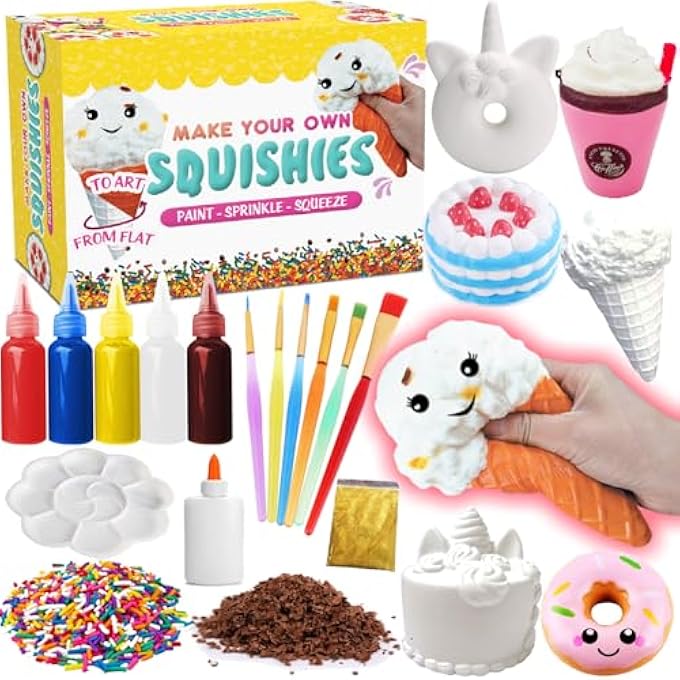 Insnug Sensory Toys Squishy Toy Food - Stress Relief Squishies for Girl Kids Age 4 6 8 10 Kawaii Jumbo DIY Slow Rising Squeeze Autism Toys Unicorn Gift Ice cream Cake Milk Shake Donut Painting Art Set - Image 1