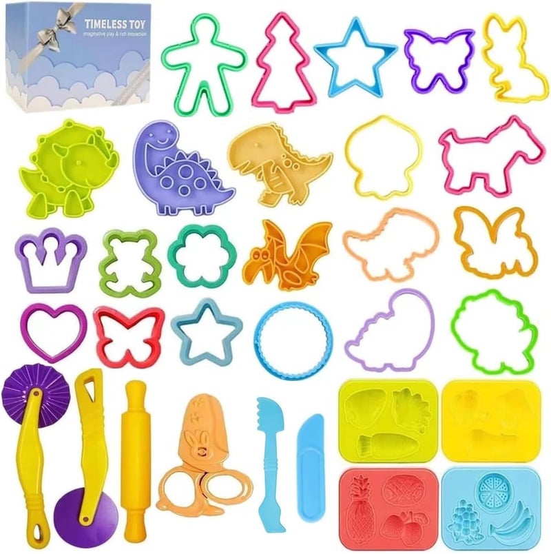 Jaeespon Dough Tools Play for KidsDough Accessories Molds Dinosaur Fruit Roller Cutter Scissor and Storage Box Party Favors Set for Age 3 - Image 2