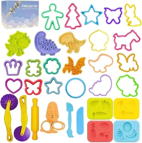 Jaeespon Dough Tools Play for KidsDough Accessories Molds Dinosaur Fruit Roller Cutter Scissor and Storage Box Party Favors Set for Age 3 - Image 1