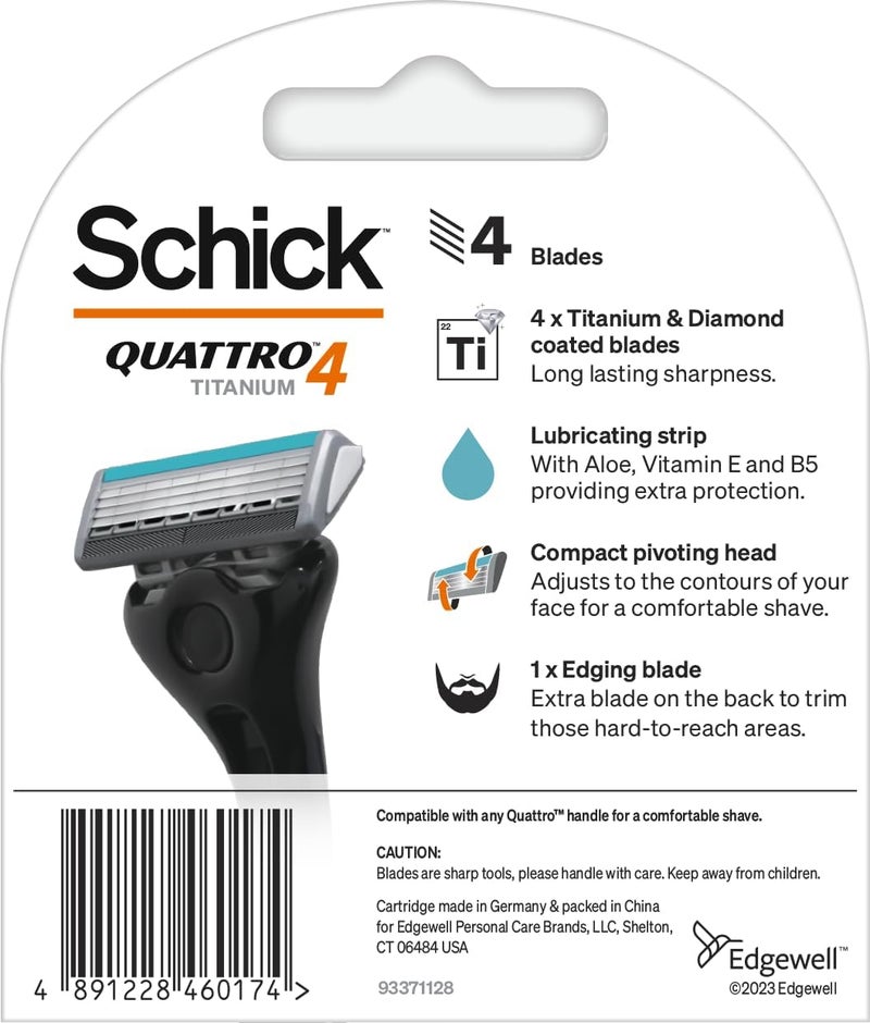 schick شيفك كواترو تيتانيوم 4 شفرات حلاقة للرجال - شفرات مغطاة بالتيتانيوم والماس مع شريط تزييت بالألوة والجو جوبا - Image 2