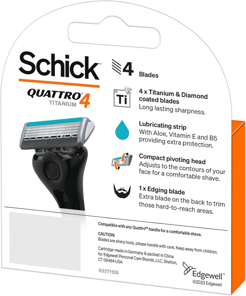 schick شيفك كواترو تيتانيوم 4 شفرات حلاقة للرجال - شفرات مغطاة بالتيتانيوم والماس مع شريط تزييت بالألوة والجو جوبا - Image 3