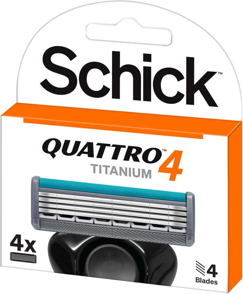 schick شيفك كواترو تيتانيوم 4 شفرات حلاقة للرجال - شفرات مغطاة بالتيتانيوم والماس مع شريط تزييت بالألوة والجو جوبا - Image 4