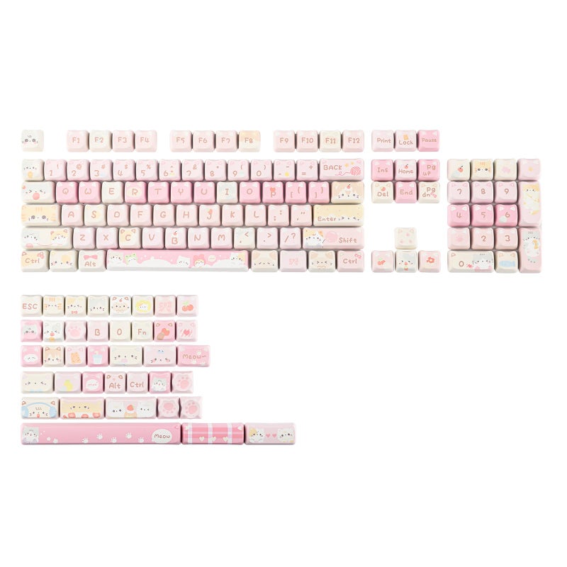 KiiBOOM Cute Cat Keycaps Set, Mao Profile, PBT/PC Keycap for MX Switches Mechanical Keyboard, Compatible with 60%, 65%, 75%, TKL, 96%, Full-Sized Layout (Meow Squad) - Image 1