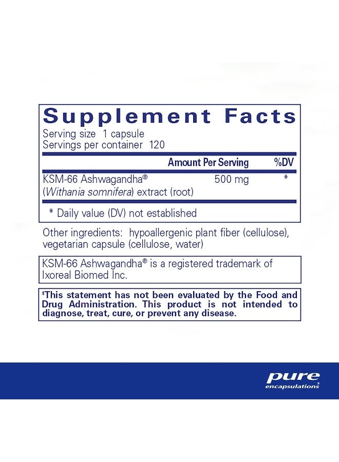 Pure Encapsulations Ashwagandha | Supplement for Thyroid Support, Joints, Adaptogens, Focus, and Memory* | 120 Capsules - Image 2