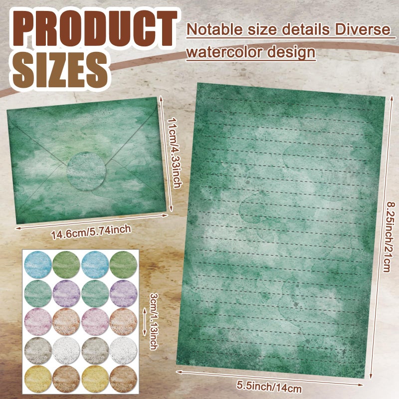 TaoBary 160 Pcs Stationery Paper Set 50 Double Sided Stationery Papers with 50 Matching Envelopes and 60 Round Dot Sticker, 10 Design (Vintage,8.25 x 5.5 Inch) - Image 3
