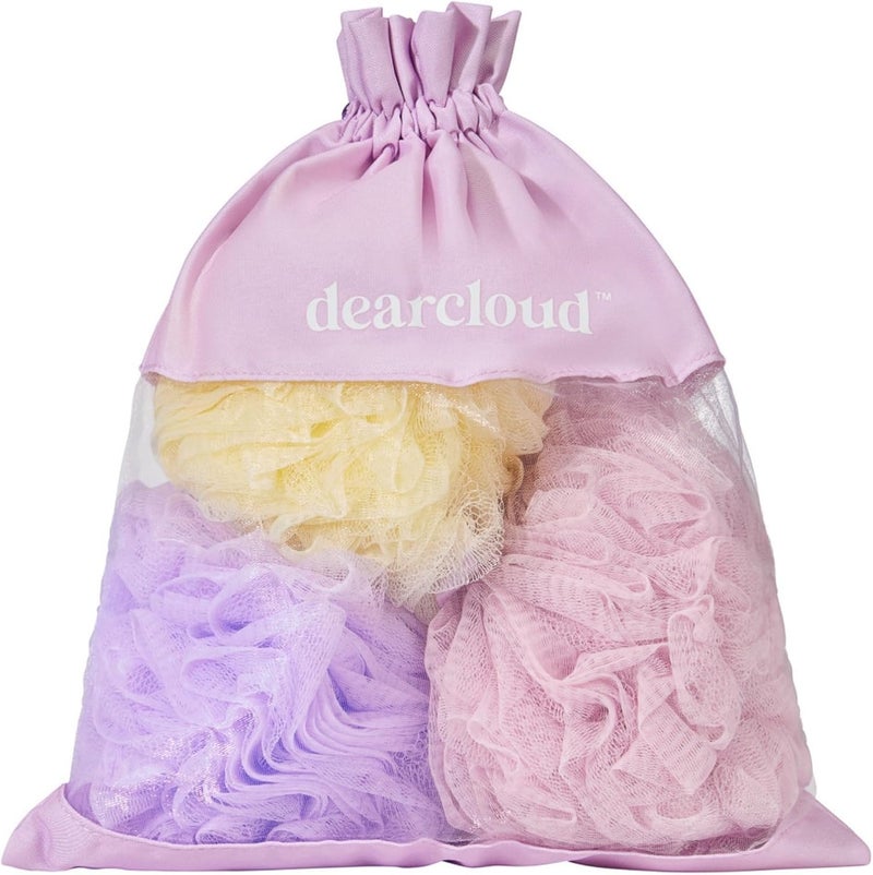 dearcloud XL Classic Loofah Travel Set of 3 Exfoliating Body Scrubber for Smooth Radiant Skin Lavender - Image 1