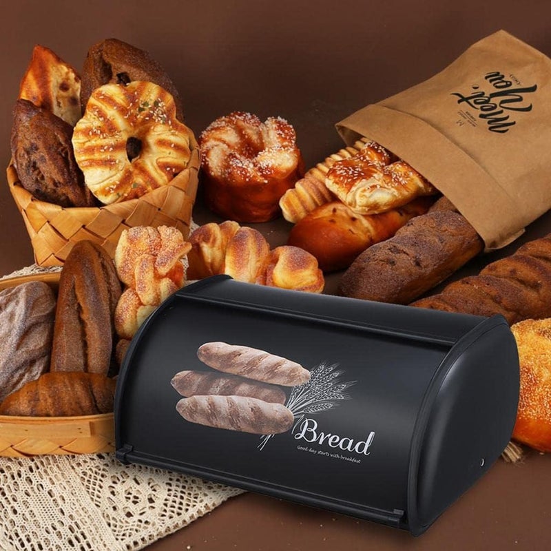 klarako Bread Container With Roll Top Bread Bin Stainless Steel Stainless Steel, Black - Image 2