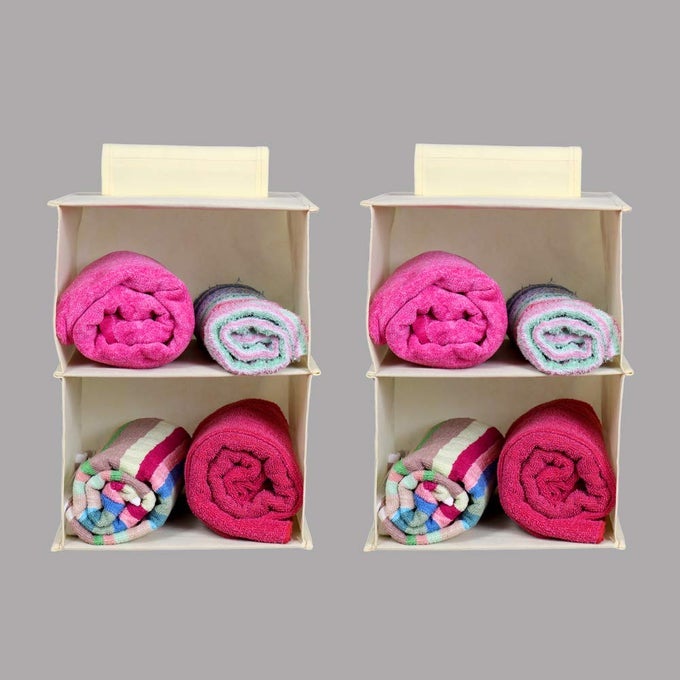 HANGING ORGANIZER FOR WARDROBE CLOTH ORGANIZER FOR WARDROBE HANGING ORGANIZER CLOTHES ORGANIZER PACK OF 2 WITH 2 SHELVES CREAM