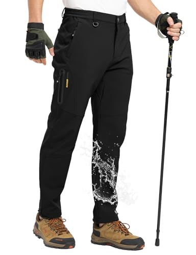 TBMPOY Men's Snow Pants Waterproof Winter Fleece Lined Hiking Ski Softshell Warm Cold Weather Gear Camping Essentials Black 42 - Image 1