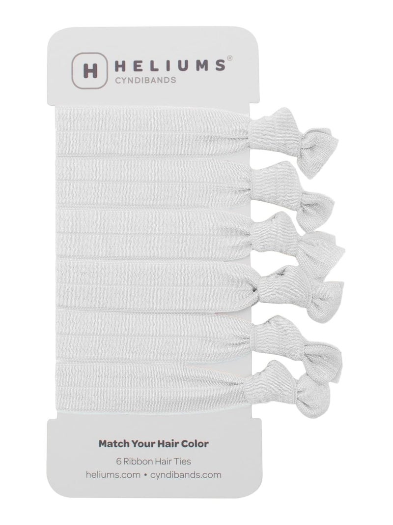 Cyndibands Elastic Hair Ties  White  Gentle Hold Ribbon Ponytail Holders 6 Count