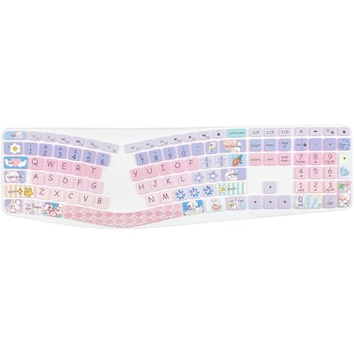 DSINFOYO Cute Silicone Keyboard Cover for Logitech Ergo K860 Ergonomic Keyboard, US Layou, Cute Bunny - Image 2