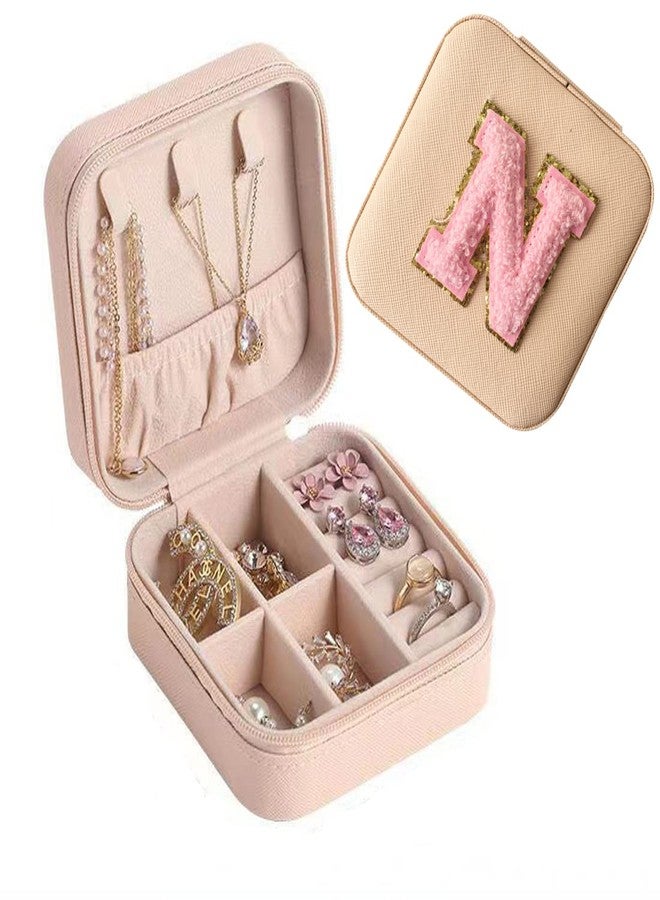 Serlife Travel Jewelry Organizer Box PU Leather Square Small Jewelry Case for Women Pink (Initial N) - Image 1