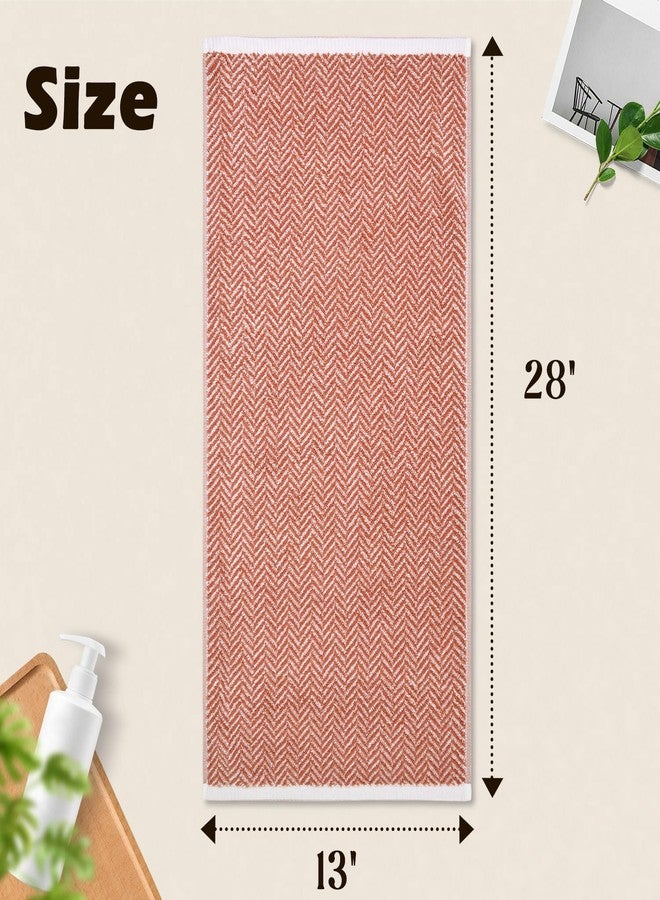 Cleanbear Hand Towels for Bathroom with Herringbone Stripes, Decorative Hand Towel Set, 100% Cotton Bathroom Towels, 13 x 28 in (2, Light-Coral) - Image 2