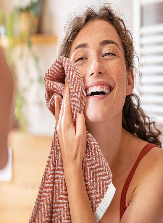 Cleanbear Hand Towels for Bathroom with Herringbone Stripes, Decorative Hand Towel Set, 100% Cotton Bathroom Towels, 13 x 28 in (2, Light-Coral) - Image 5
